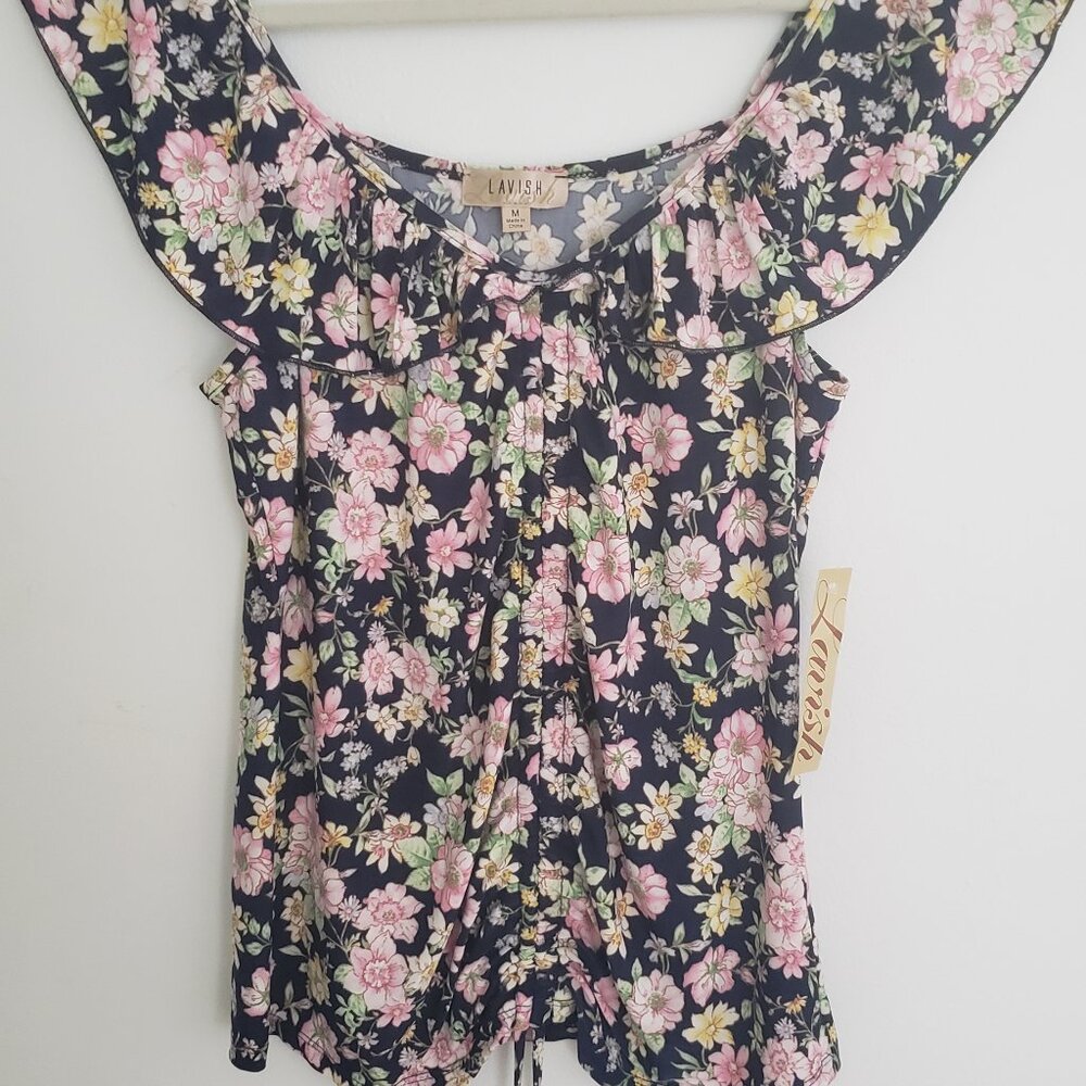 New Lavish sleevless top Dark blue floral Medium